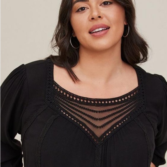 Gauze Embroidered & Crochet Trim Torrid Blouse - Picture 2 of 11